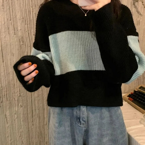 Color Block Knitted Sweater - ClothesComing